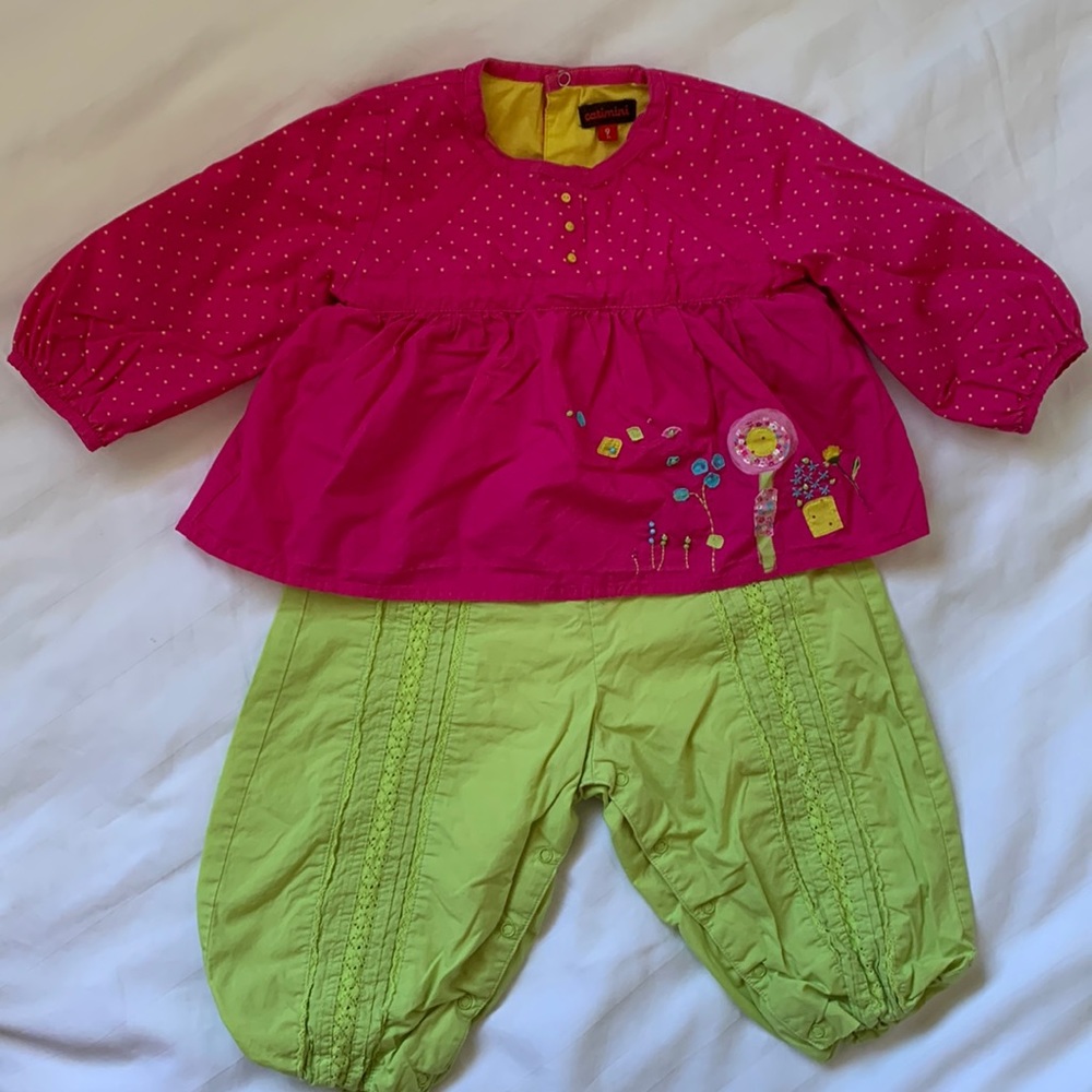 COPY - Catmini Paris neon pink/lime cotton jumpsuit looks like top/pants EUC